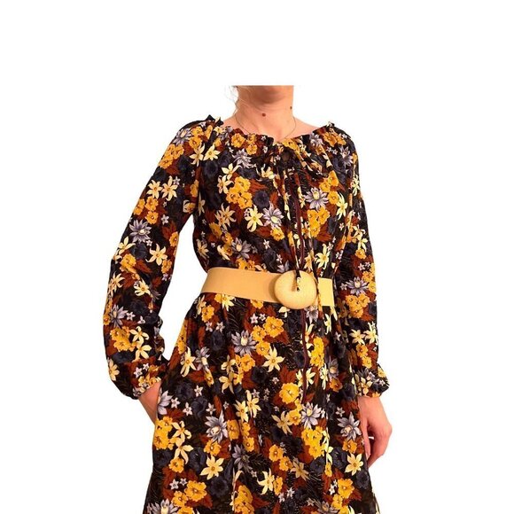 Vintage Mid Century 70s 80s Kaftan Mumu Maxi House Party Dress Floral Small - Picture 5 of 6